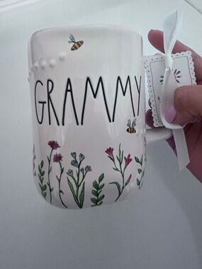 Rae Dunn Grammy Floral Mug - White with Green and Pink Accents
